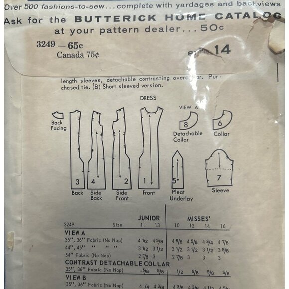 Peter Pan Collar Dress Sewing Pattern Mary Tyler Moore 1970s Butterick Cut 14 - Picture 5 of 5